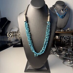 Vintage RARE Signed Ray Tracey Knifewing Navajo Turquoise 3 Strand Necklace 925